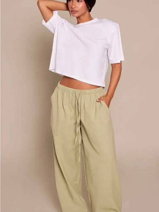 H&M Pants - H&M Wide-Leg Drawstring Pants in Sage Green - Women